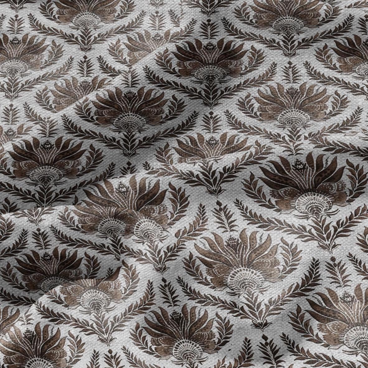 100% LINEN Fabric french sepia block print on oatmeal natur linen, floral toile de jouy fabric, French linen floral upholstery 305S