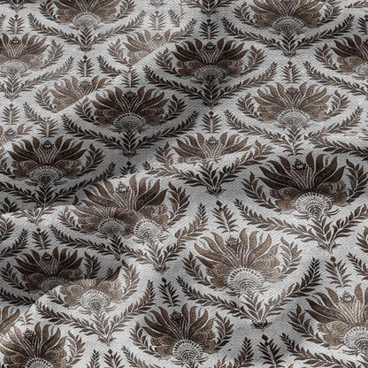 100% LINEN Fabric french sepia block print on oatmeal natur linen, floral toile de jouy fabric, French linen floral upholstery 305S