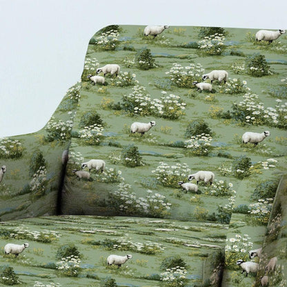 100% LINEN Fabric UPHOLSTERY 12oz - Irish sheep in green fields print on linen - Modern vintage floral animal pattern 2003
