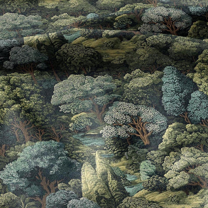 100% linen fabric Verdure tapestry print - Vintage green tree forest botanical  - Historical chinoiserie topiary 3348