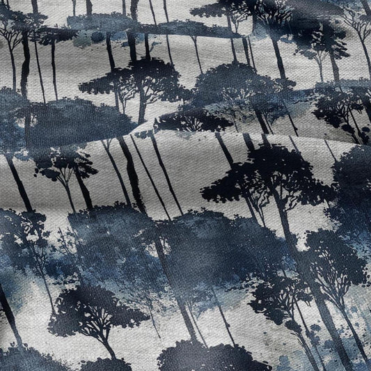 100% LINEN Fabric print Tree blue gray - oatmeal linen fabric with botanical print - heavy for home decor clothing 2401