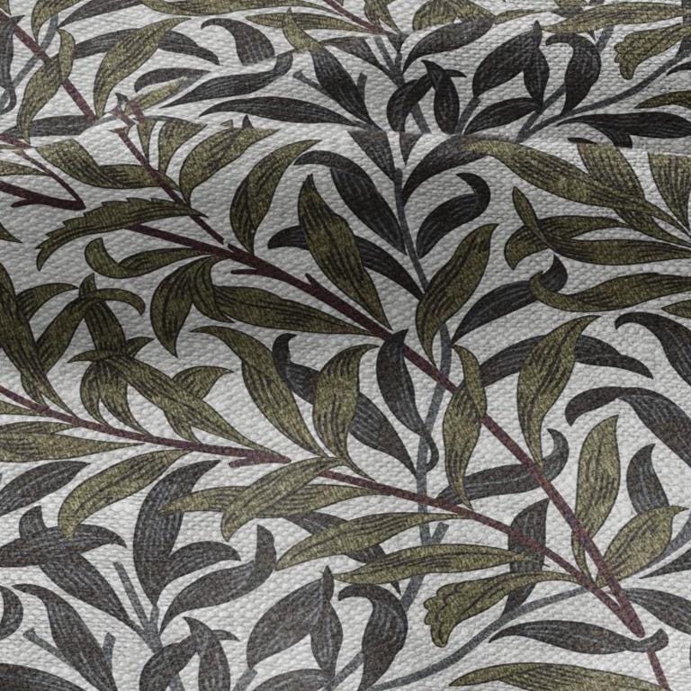 100% LINEN Fabric William Morris Bough Willow khaki gray - oatmeal linen fabric with botanical print - Victorian Art Craft Historical 3217