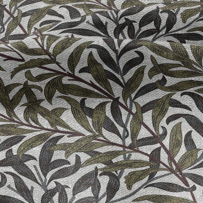 100% LINEN Fabric William Morris Bough Willow khaki gray - oatmeal linen fabric with botanical print - Victorian Art Craft Historical 3217
