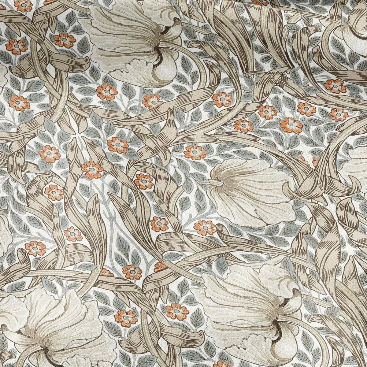 100% LINEN fabric - William Morris Pimpernel linen beige coral - British Victorian Art Craft flax - sewing home decor or clothing 3811