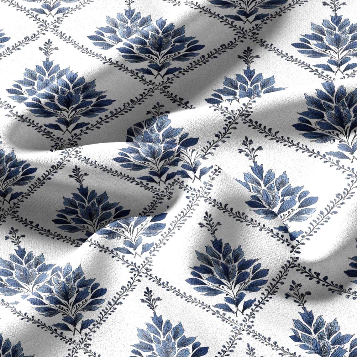 100% linen fabric Herritage geometric print - Vintage modern floral trellis 3422
