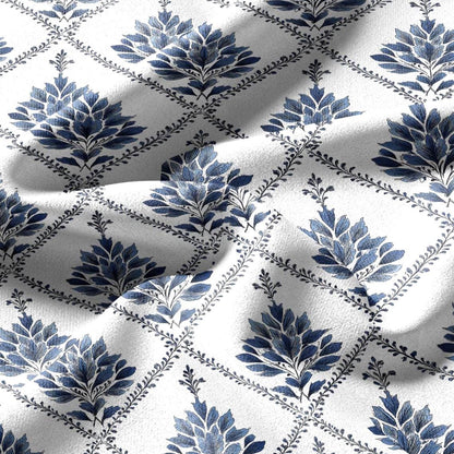 100% linen fabric Herritage geometric print - Vintage modern floral trellis 3422