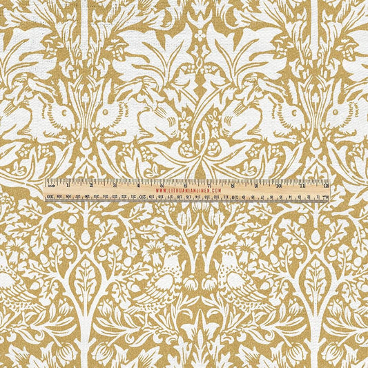 100% LINEN Fabric UPHOLSTERY 12oz - William Morris Brer Rabbit yellow white - Modern Vintage Victorian floral upholstery 3012Y