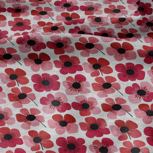 100% LINEN Fabric Finnish POPPY print - Modern vintage fabric - red flower upholstery home decor sewing clothing 2145