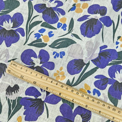 100% LINEN Fabric purple floral print - heavy linen fabric with dark purple print for upholstery home decor curtains dress making 2265