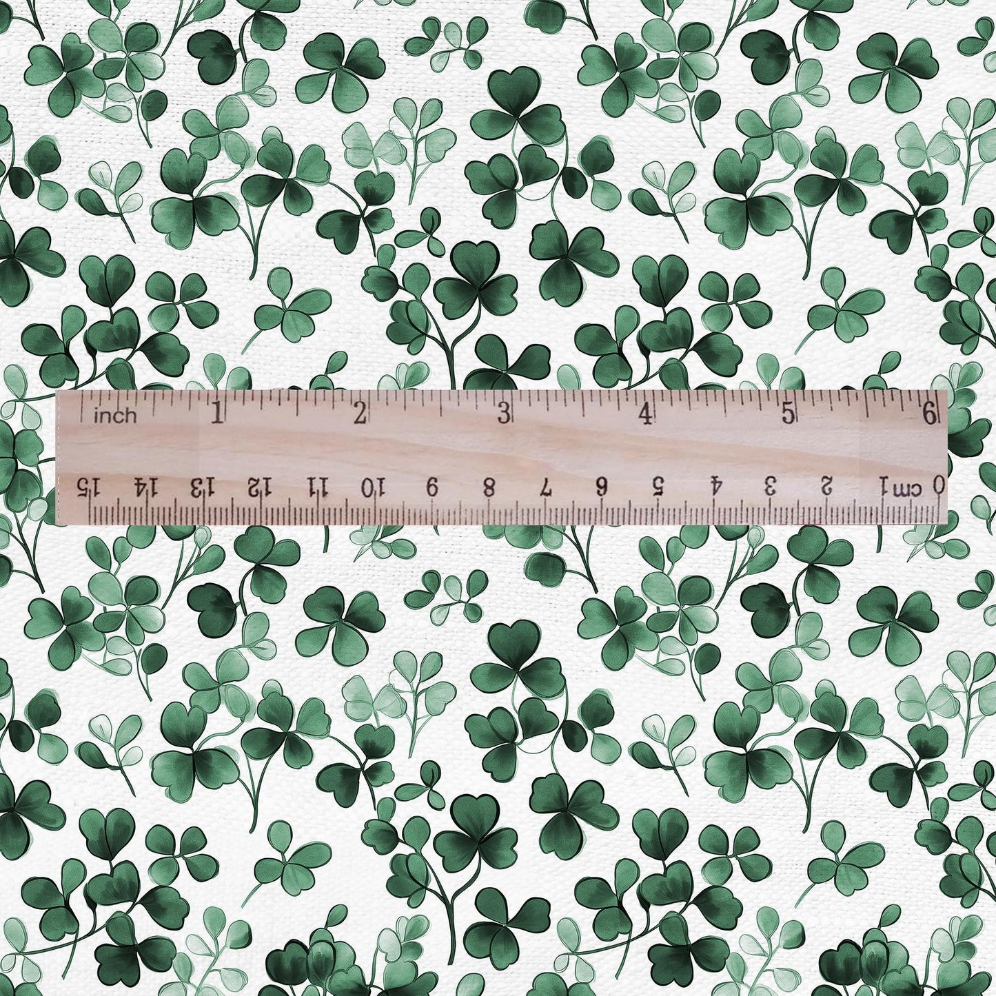 100% LINEN Fabric Block print Clover leaves - botanical upholstery home textile artisan fabrics green white 3027