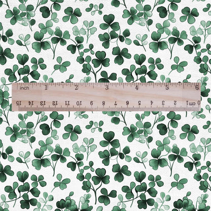 100% LINEN Fabric Block print Clover leaves - botanical upholstery home textile artisan fabrics green white 3027