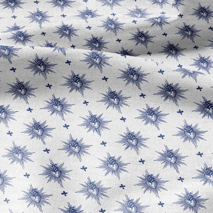 100% LINEN Fabric Sacred heart linen -blue white fabric for upholstery home decor dress making 3006