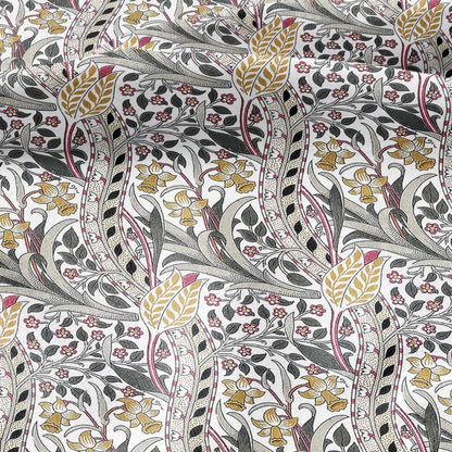 100% LINEN Fabric William Morris Daffodil print - Modern vintage botanical - Victorian Art Craft yellow red 3132