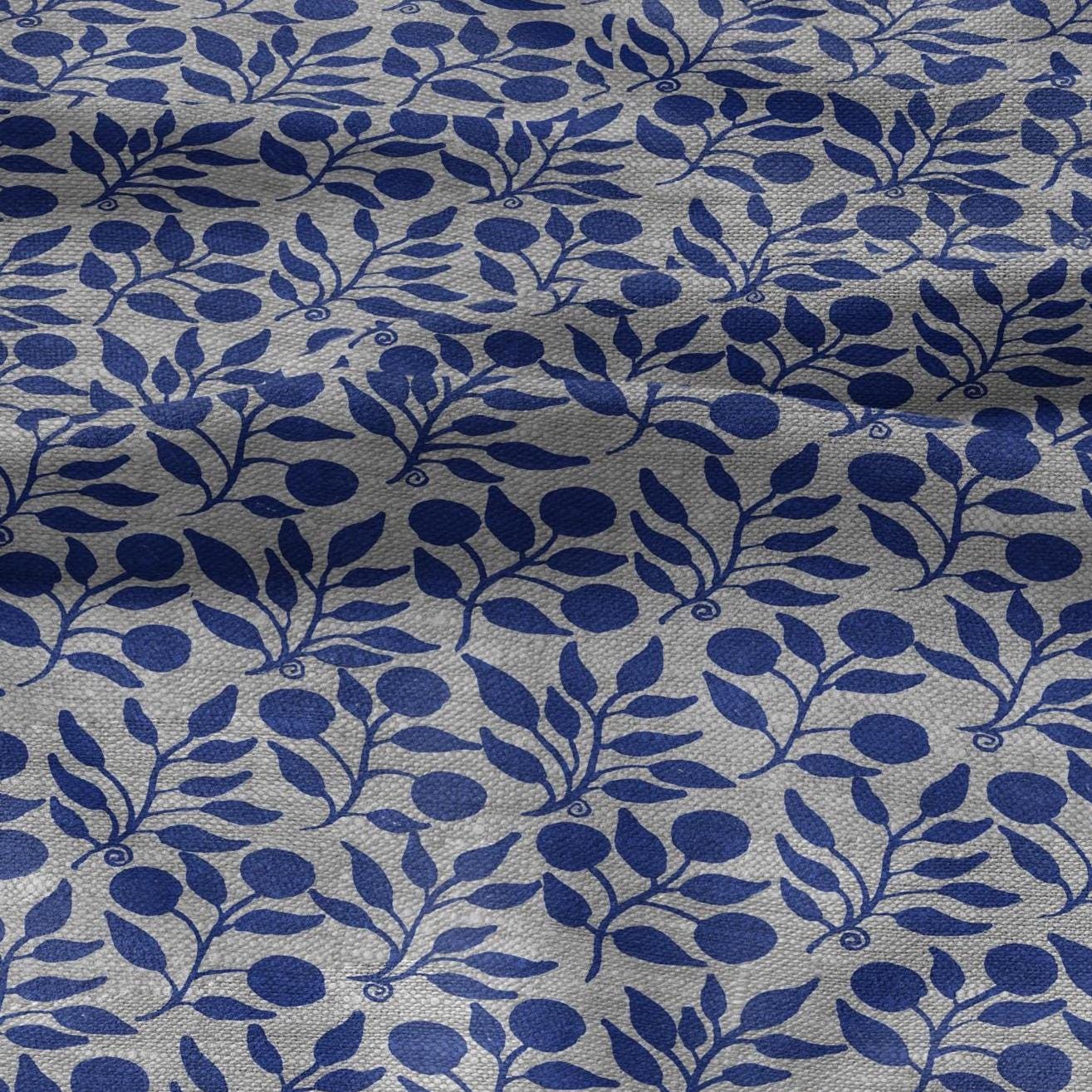 100% LINEN Fabric William Morris Rosehip blue gray - oatmeal linen fabric with botanical print - Victorian Art Craft Historical 3285