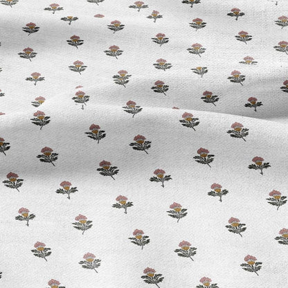 100% LINEN Fabric block print green red on white - linen fabric with floral print -heavy linen fabric for upholstery home decor