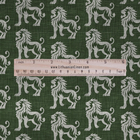 Lion green print on 100% LINEN - Zodiac print linen Fabric - Linen fabric for dressmaking home textile 2683