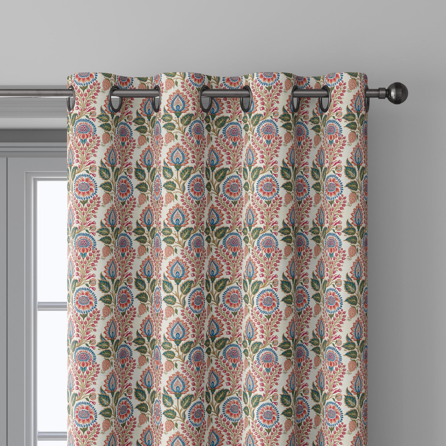 100% linen fabric Paisley floral print - Vintage pink red green botanical  - modern vintage  3414