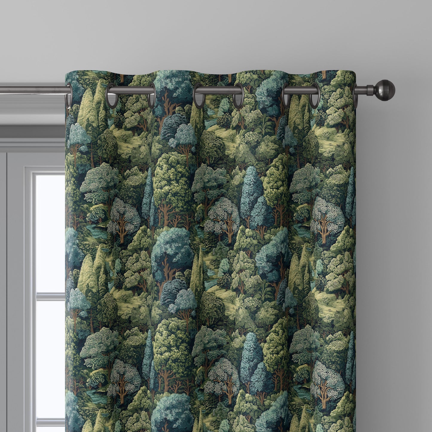 100% linen fabric Verdure tapestry print - Vintage green tree forest botanical  - Historical chinoiserie topiary 3348