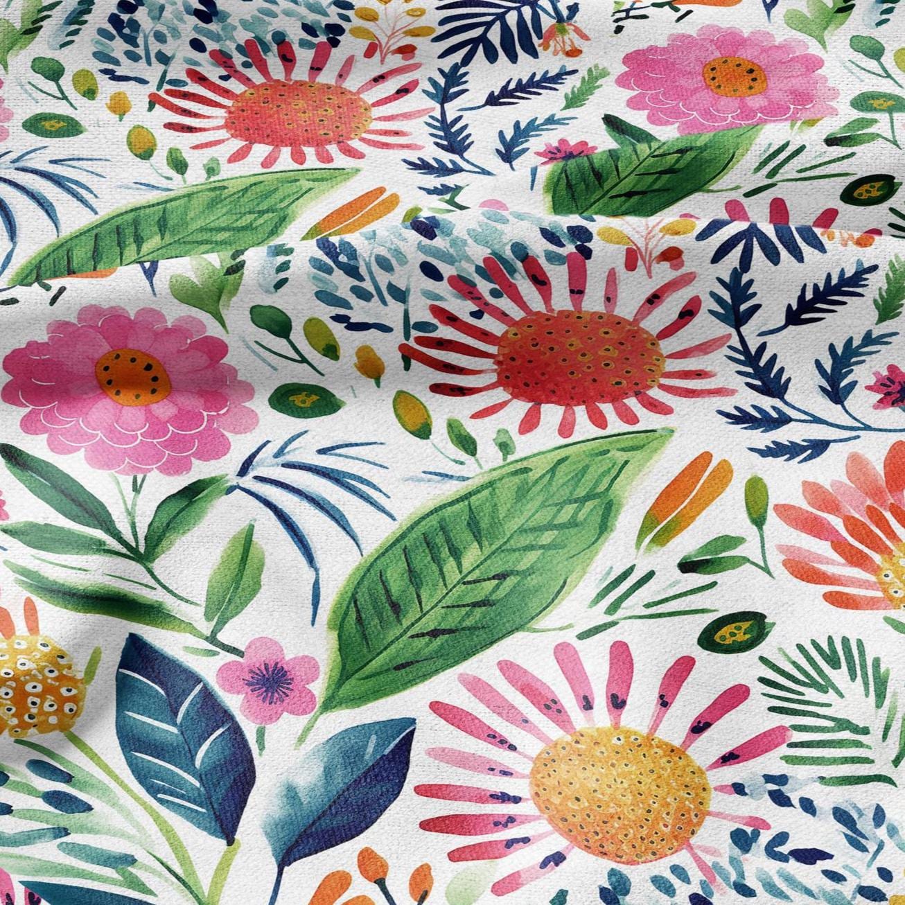 100% LINEN Fabric block print colorful bold flowers - Scandinavian Modernism floral print - heavy for upholstery medium for dressmaking 2029