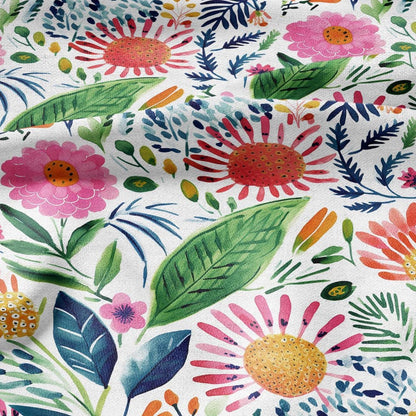 100% LINEN Fabric block print colorful bold flowers - Scandinavian Modernism floral print - heavy for upholstery medium for dressmaking 2029