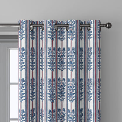 100% linen fabric green blue red tribal floral stripe print - Vintage abstract modern geometric 3404