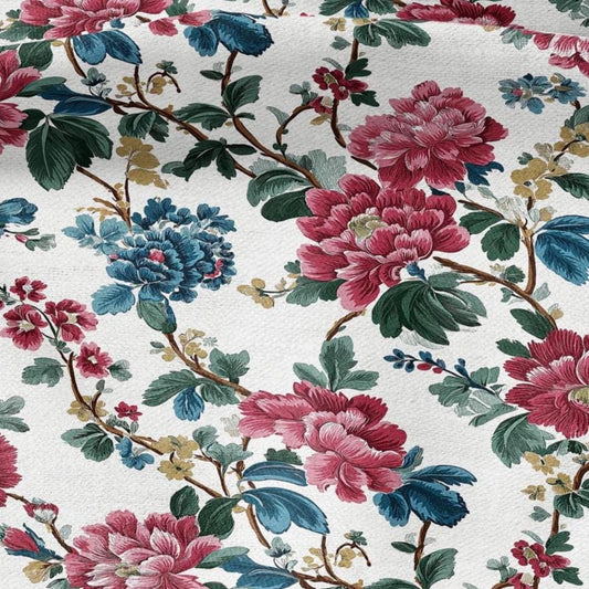100% LINEN Fabric floral print - Grandmillennial - peony Modern vintage flower upholstery curtains dress making 2937