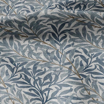 100% LINEN Fabric William Morris Bough Willow - oatmeal natur linen fabric with botanical print - Victorian Art Craft Historical blue 3195
