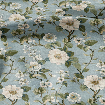 100% LINEN Fabric Apple Blossom print - modern contemporary Chinoiserie print on linen fabric upholstery dress making curtains