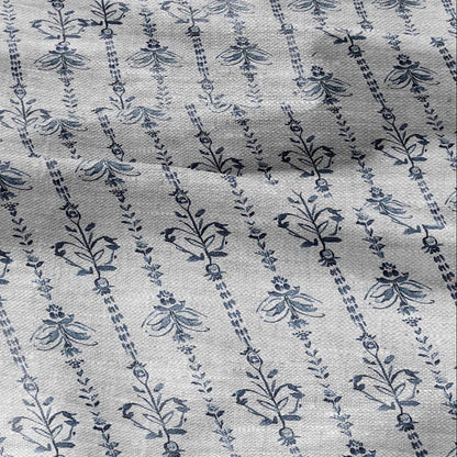 100% LINEN Fabric Block print blue fan - oatmeal linen fabric with japanese print - heavy for home decor clothing 2359
