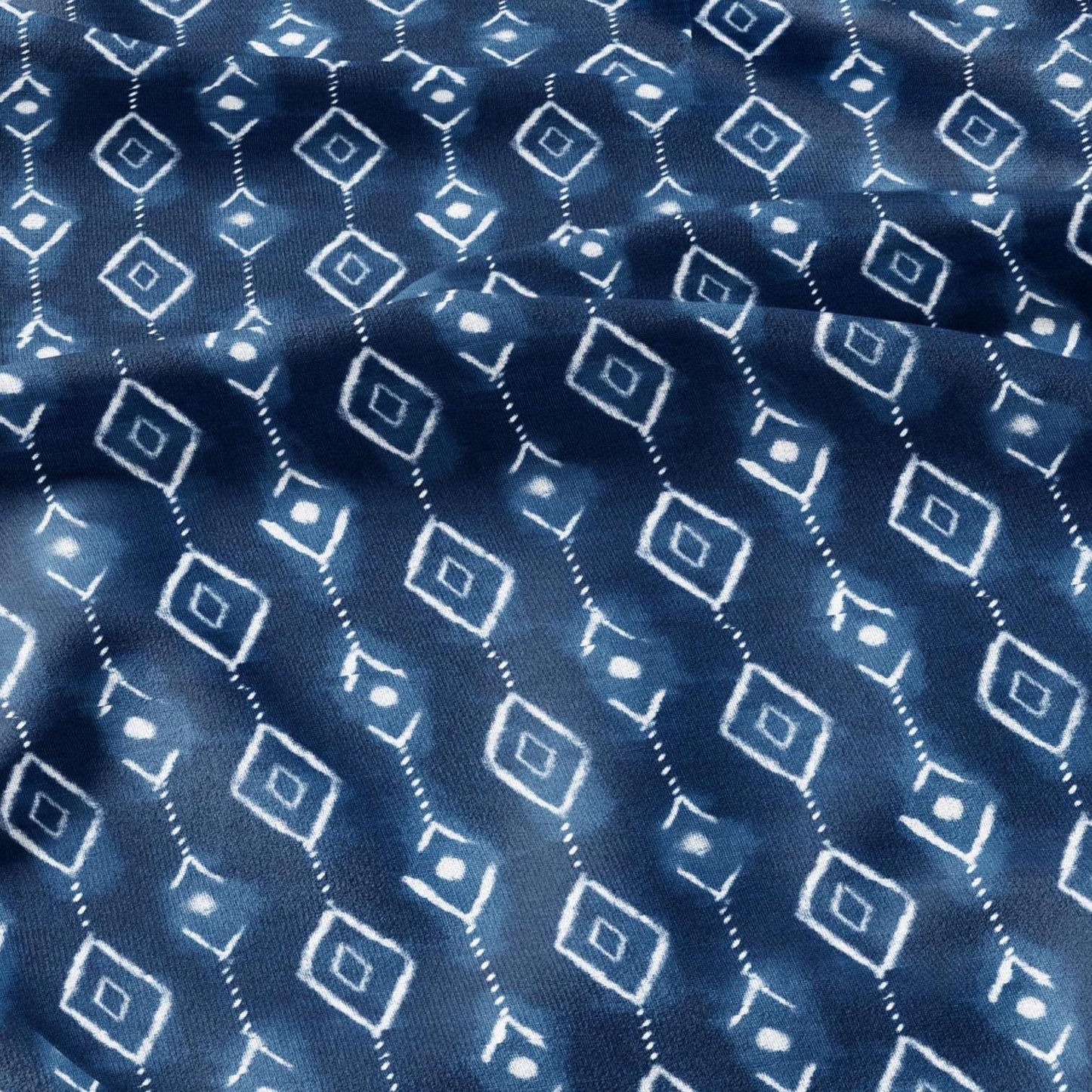 100% LINEN Fabric indigo blue print - Shibori abstract stripe square - upholstery curtains dress making 2985