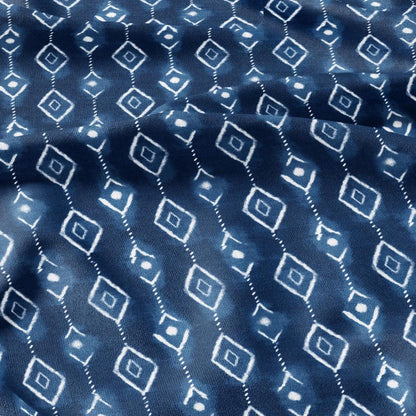 100% LINEN Fabric indigo blue print - Shibori abstract stripe square - upholstery curtains dress making 2985