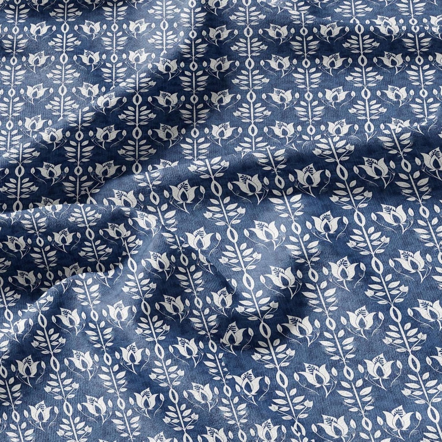 100% LINEN Fabric stripe Tulips floral print linen - blue linen botanical fabric for upholstery home decor dress making