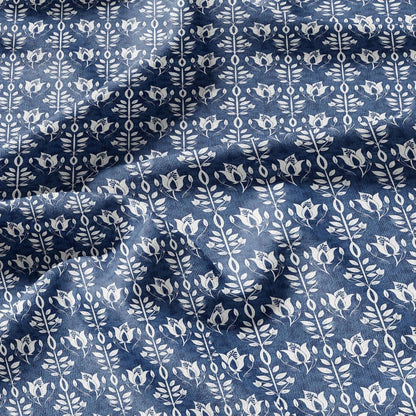 100% LINEN Fabric stripe Tulips floral print linen - blue linen botanical fabric for upholstery home decor dress making