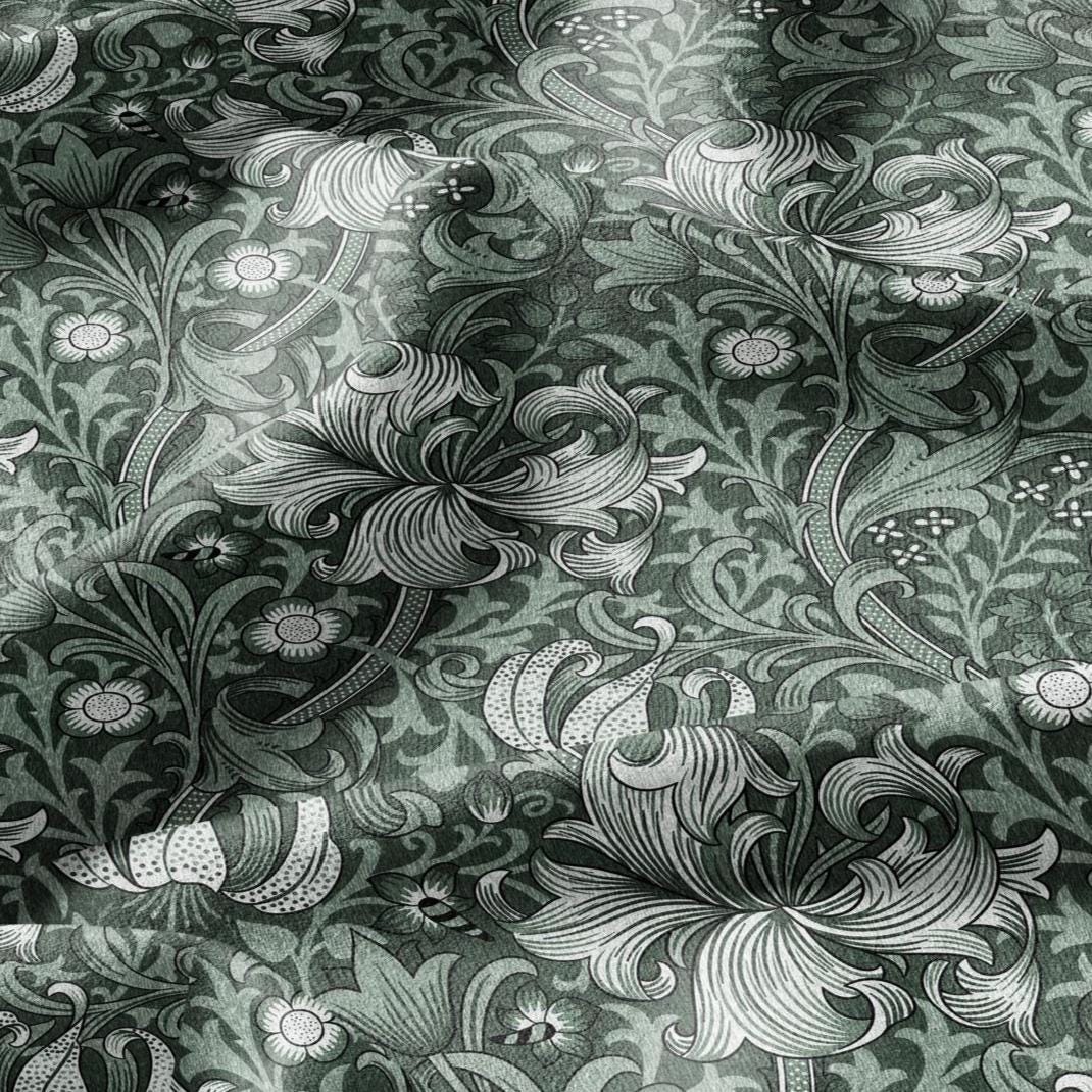William Morris Golden Lily green 100% LINEN Fabric - British linen floral upholstery home textile Victorian fabrics 3221