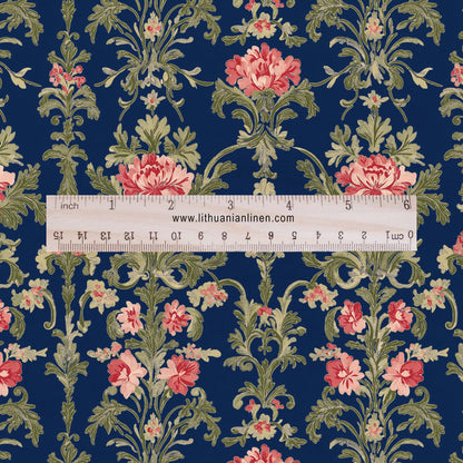 100% LINEN Fabric Regency navy - french floral linen Fabric by the Yard by LithuanianLinen for upholstery dressmaking curtains home textile