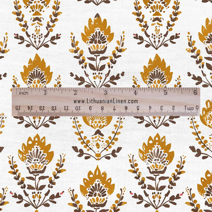100% LINEN Fabric Mustard hand block print linen -  floral fabric for upholstery home decor dress making 2373