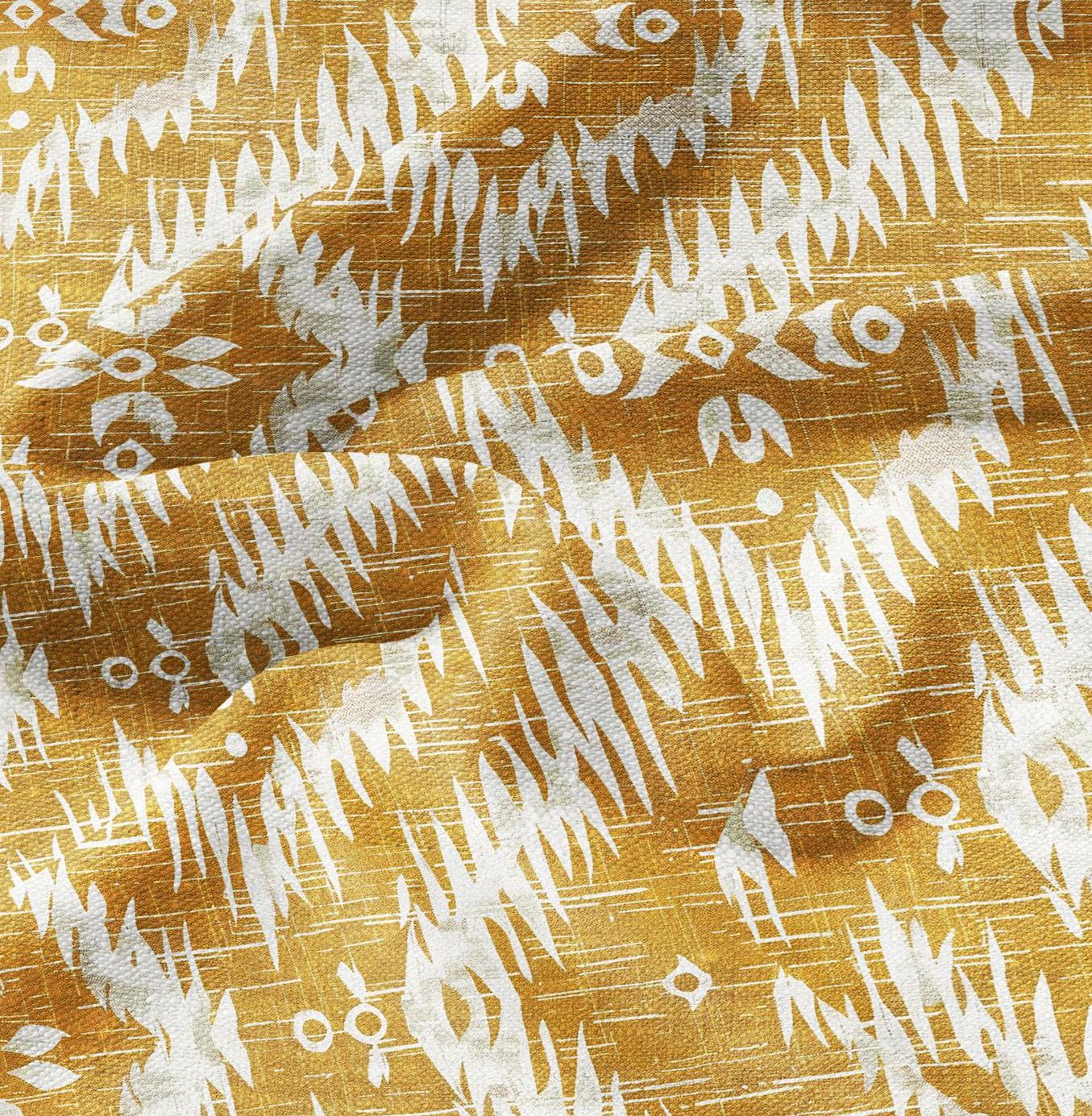 100% LINEN Fabric Abstract Ikat mustard - western traditional yellow print on linen - abstract contemporary fabric dressmaking upholstery