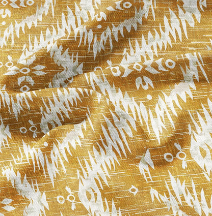 100% LINEN Fabric Abstract Ikat mustard - western traditional yellow print on linen - abstract contemporary fabric dressmaking upholstery