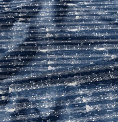100% LINEN Fabric Music noted indigo blue - linen Fabric by the Yard by LithuanianLinen for upholstery dressmaking curtains home textile