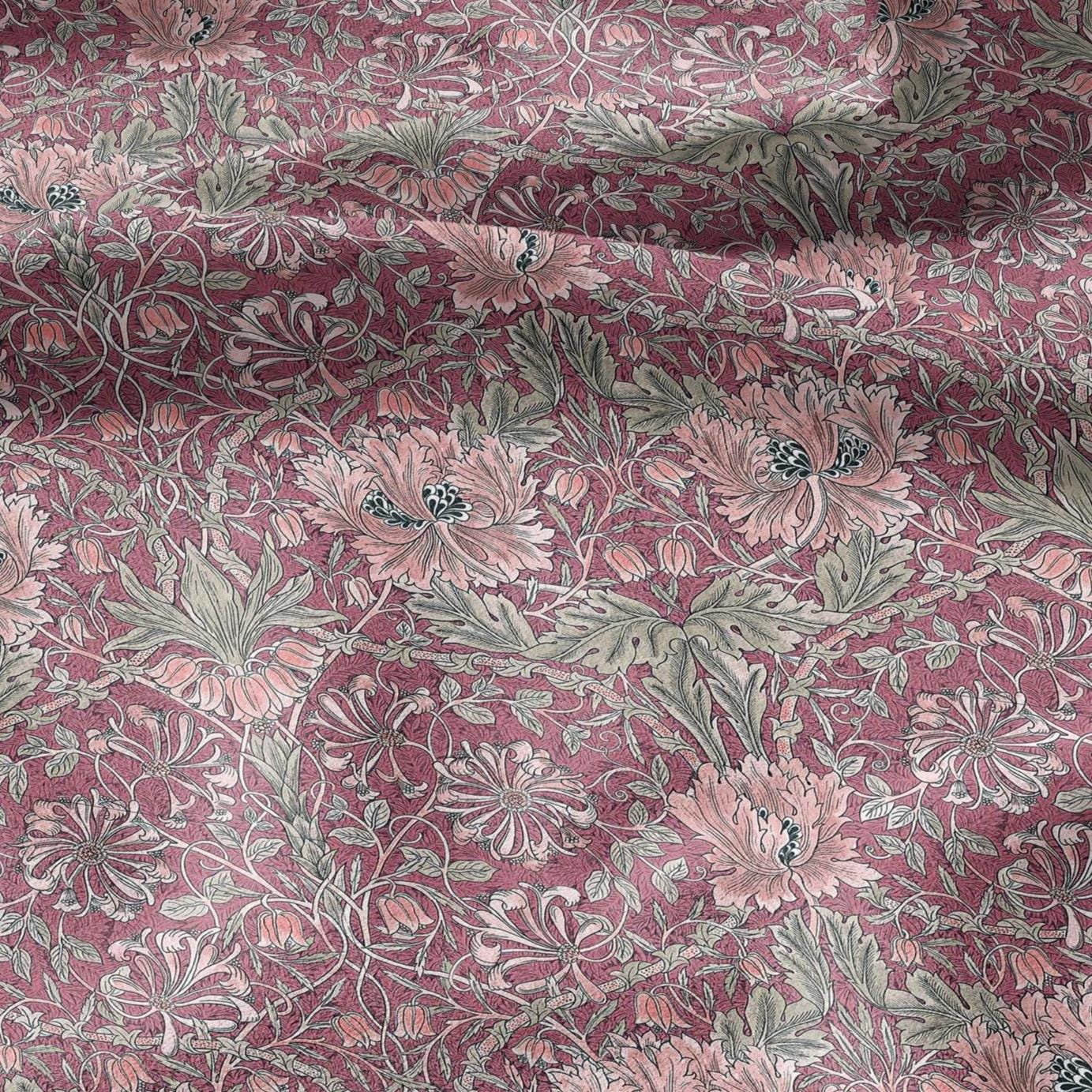 100% linen fabric William Morris Honeysuckle pink print - Victorian Art crafts - Historical pattern fabric upholstery dress making 3300