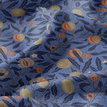 William Morris Fruits 100% LINEN Fabric - British linen floral upholstery - lemon Pomegranate home textile Victorian fabrics blue 3181