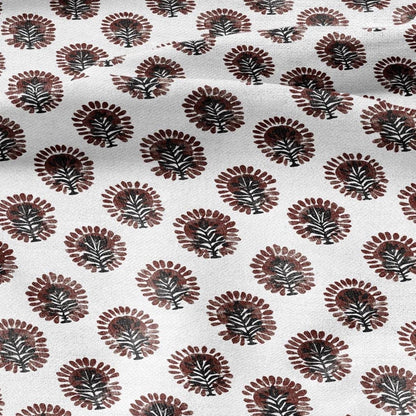 100% LINEN Fabric floral print - brown white stripe block print linen heavy for upholstery home decor - medium for dress making 2793