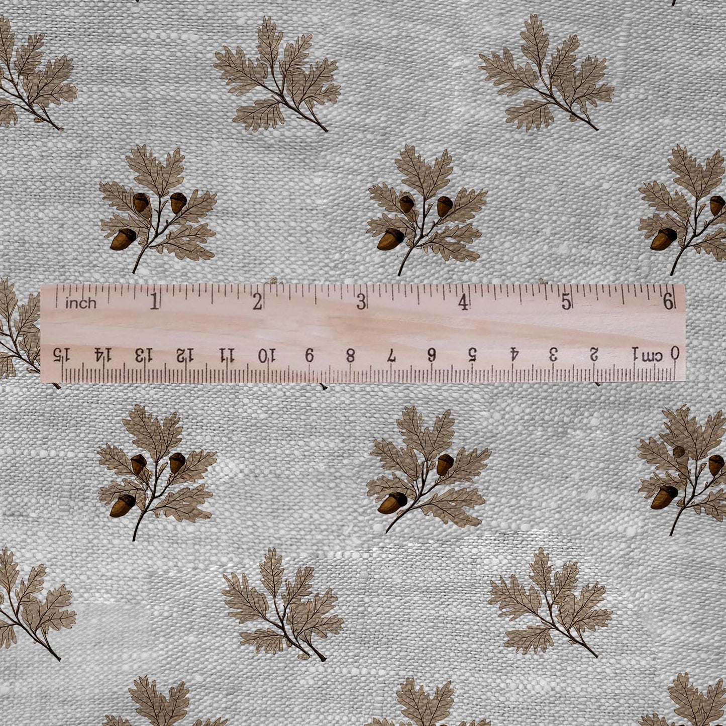 100% LINEN Fabric print Oak leaves - oatmeal linen fabric with floral print - heavy for upholstery home decor clothing 3113