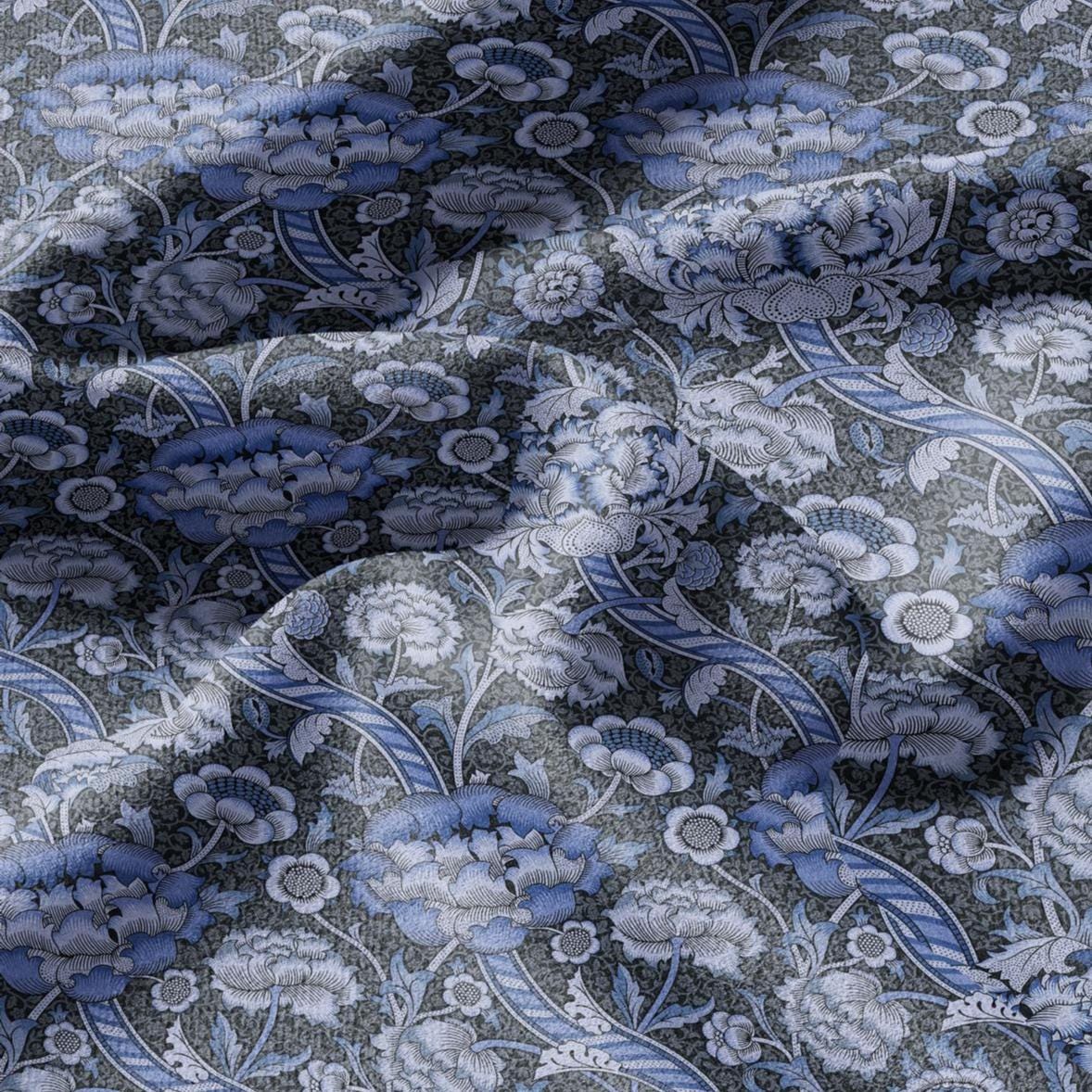 William Morris Wandle blue print on 100% LINEN - Victorian Art crafts linen Fabric - botanical Historical upholstery home textile 3163