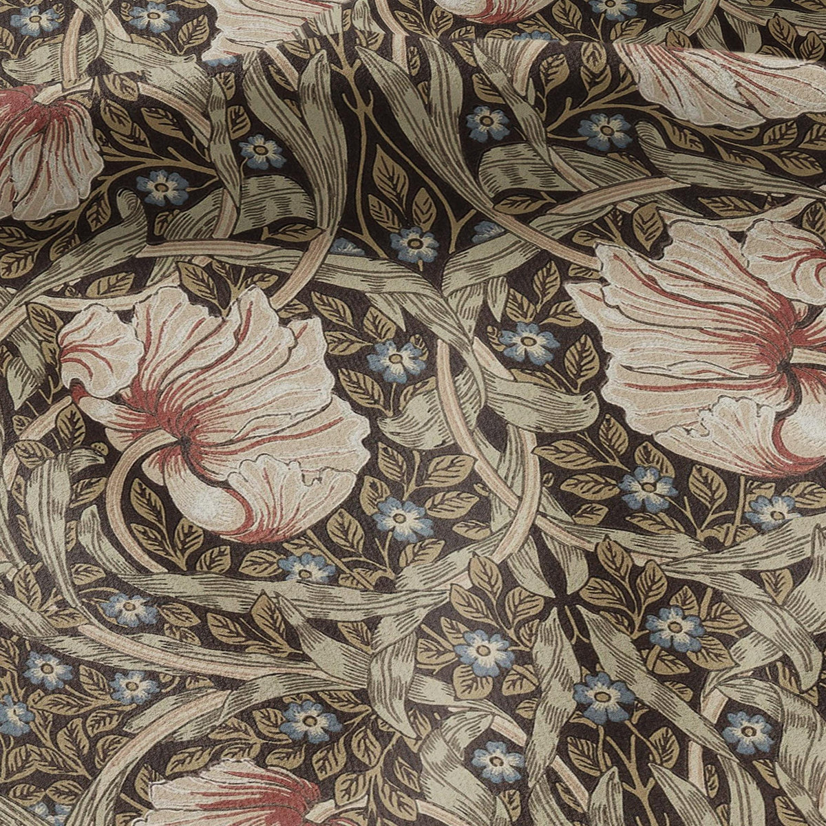 100% LINEN fabric - William Morris Pimpernel walnut brown sage - British Victorian flax - sewing upholstery home decor or clothing 3839