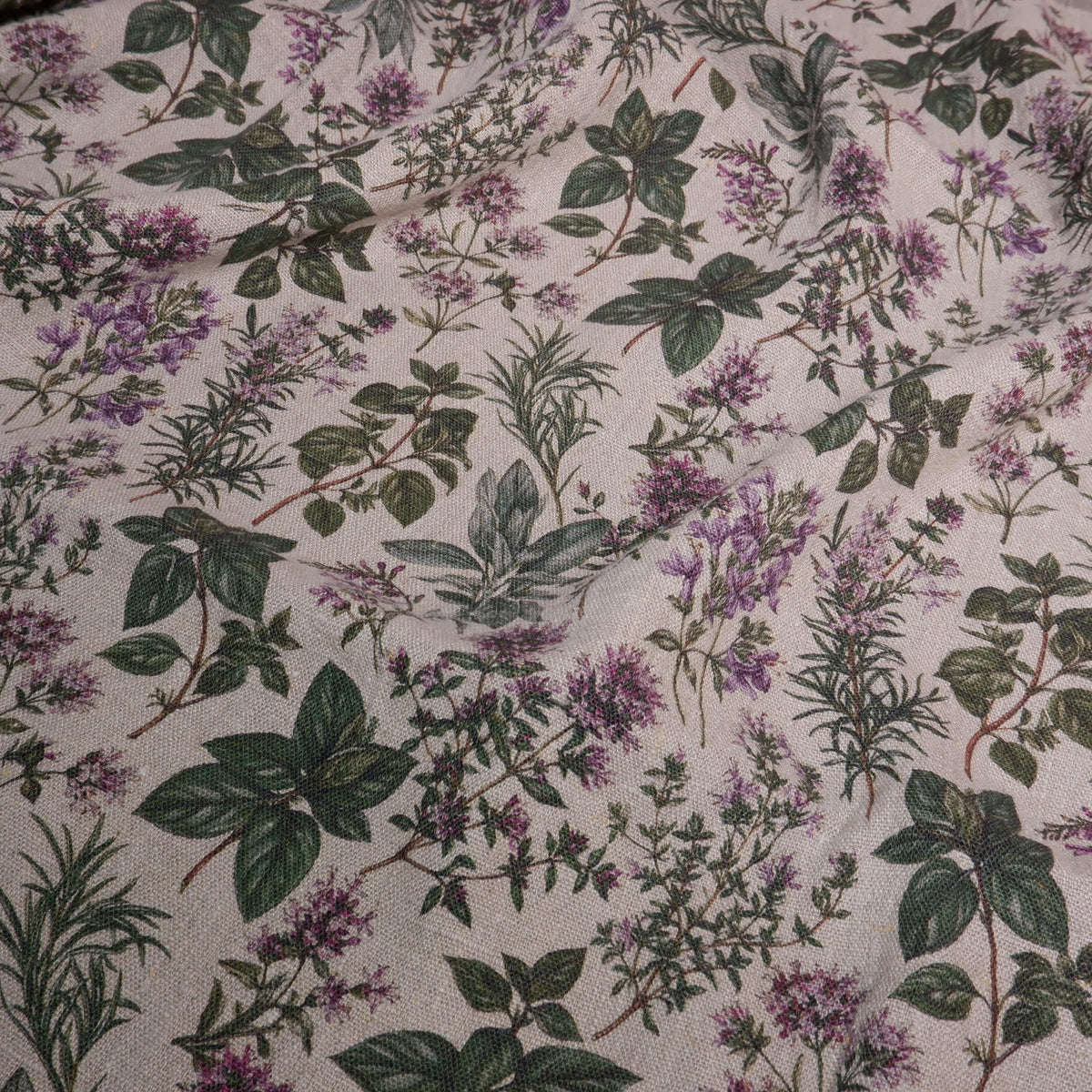 100% LINEN Fabric print Provence herbs - aromatherapy floral botanical print - heavy for upholstery home decor clothing 3716