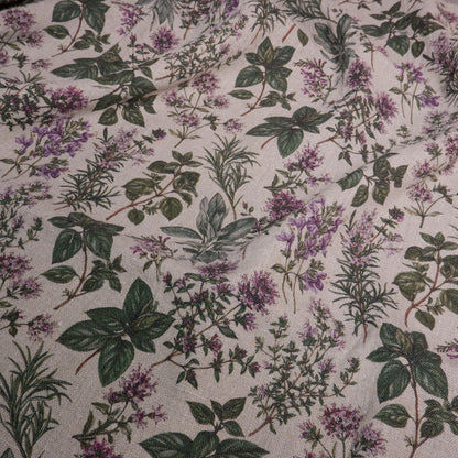 100% LINEN Fabric print Provence herbs - aromatherapy floral botanical print - heavy for upholstery home decor clothing 3716