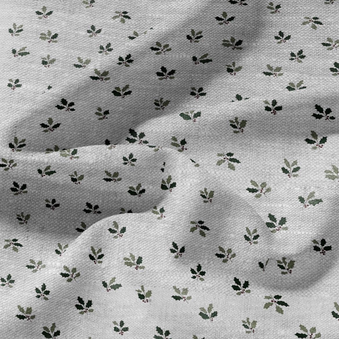 100% LINEN Fabric Green leaves on grey - oatmeal linen fabric with botanical print for upholstery home decor 3094