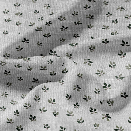 100% LINEN Fabric Green leaves on grey - oatmeal linen fabric with botanical print for upholstery home decor 3094
