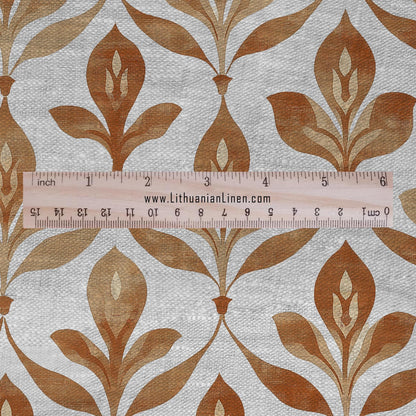 100% LINEN Fabric Brown naive flower print - sepia brown  - for upholstery home decor - medium for dress making 2909